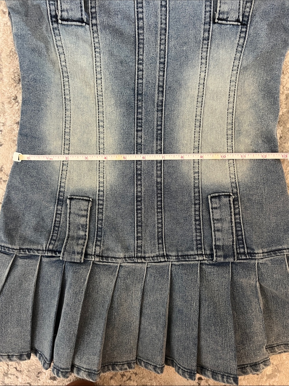 Y2K Acid Wash Denim Corset Mini Dress Pleated Skater Sz S - Picture 5 of 7